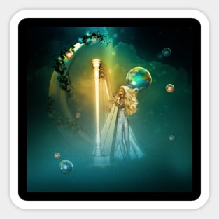 Beautiful fairy playing a harp in the sky Sticker